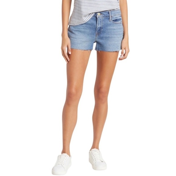 FRAME Le Cutoff Raw Fray Hem Denim Shorts in Bixby - Picture 3 of 11